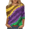 thumbnail image 1 of Penkiiy 2024 Chemise Manches 3/4 Mardi Gras Blouse Fantaisie pour Femmes Tunique à Imprimé Masque de Carnaval Fête à Thème Col Rond T-Shirt 3TG Multicolore, 1 of 5