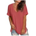 thumbnail image 1 of Birdeem Womens Fashion Gradient Printed Blouse V-Neck Short Sleeve Loose T-Shirt Tops, 1 of 7