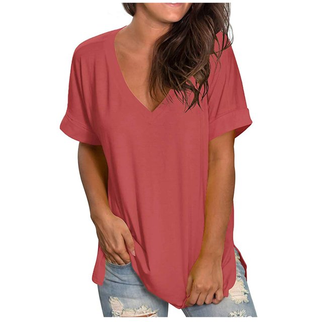 Birdeem Womens Fashion Gradient Printed Blouse V-Neck Short Sleeve Loose T-Shirt Tops