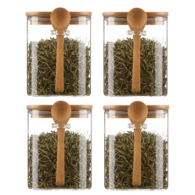4PCS Airtight Glass Jars with Lids and Spoons, Candy Jars with Lids, Clear Spice Jars, Small Food Storage Containers