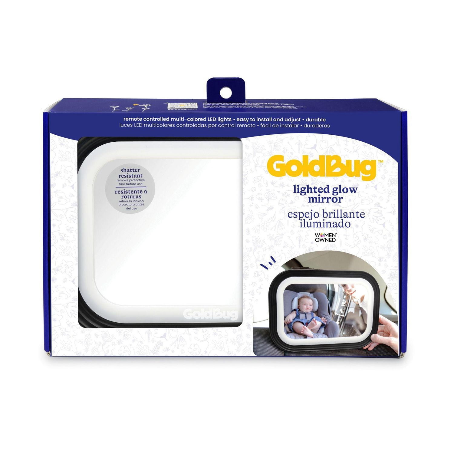GoldBug Glow Rétroviseur de siège d’auto pour bébé orienté vers l’arrière, télécommande LED réglable, noir