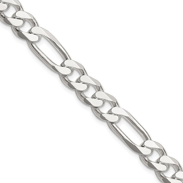 Diamond2Deal 925 Sterling Silver Rhodium-plated 7.75 mm Figaro Chain Necklace for Mens 26"