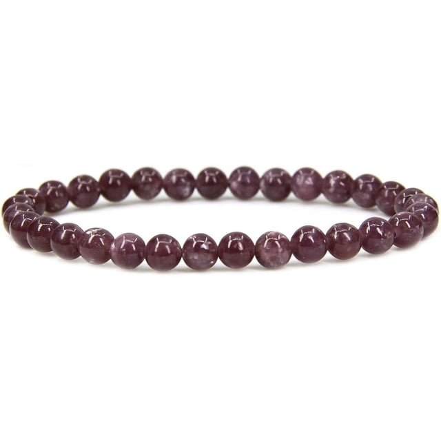 Bracelet Extensible Unisexe en Perles Rondes de 6 mm avec Pierre Précieuse Lépidolite Violette Naturelle au Lithium Mica 7 Pouces