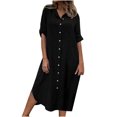 thumbnail image 2 of Jusqu'à 65 % de Rabais! Robes d'Été à la Mode pour Femmes 2024 Grande Taille Manches Mi-Longues Col en V Bouton Robe de Couleur Robe Longue, 2 of 6
