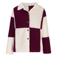 thumbnail image 4 of IROINID Veste Courte en Shearling pour Femmes, Col Rabattu, Couleur Contrastée, Manches Longues, Manteau Décontracté Chaud, Veste d'Hiver à Boutons, Patchwork, Vin, 4 of 6