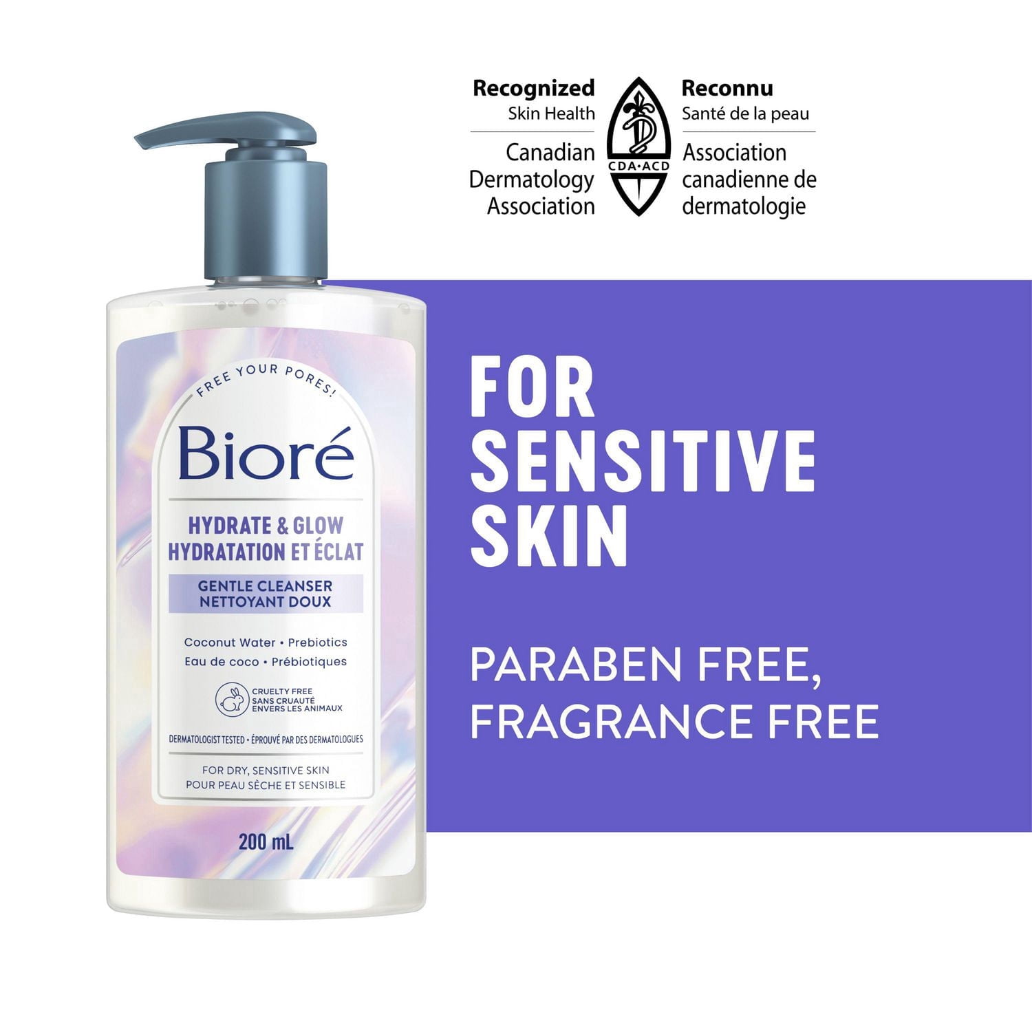 Bioré Hydrate & Glow Gentle Cleanser, Face Wash for Dry and Sensitive Skin, 200mL
