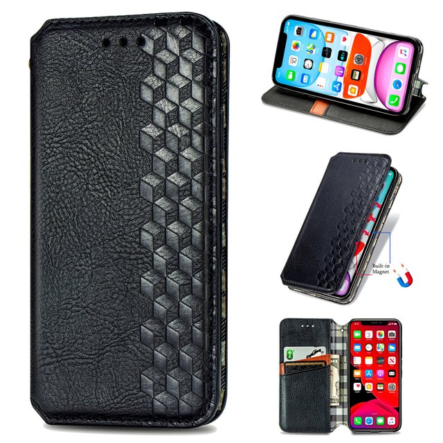 Case for iPhone XR Flip Cover Wallet Flip Cover Magnetic Protective - Black