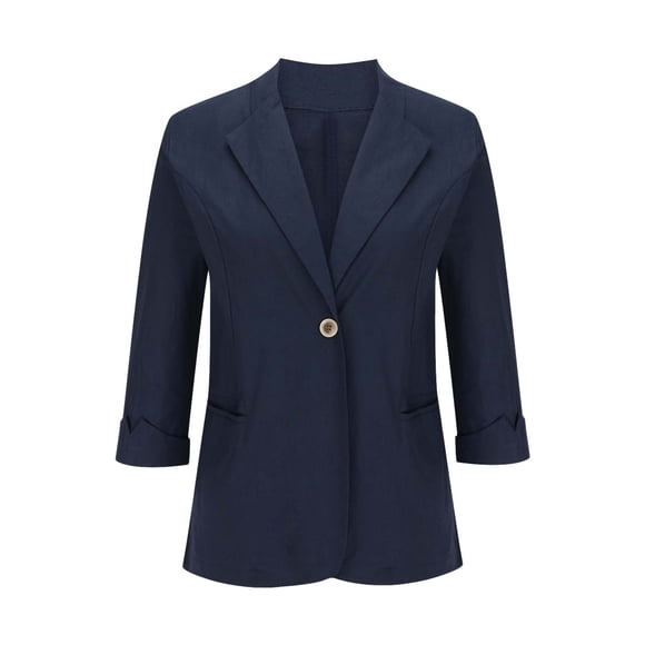 AherBiu Plus Size Blazer for Women 3/4 Sleeve Cotton Linen Lightweight Fall Casual Jacket Open Front Cardigan