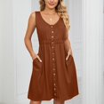 thumbnail image 4 of Birdeem Robe Sans Manches à Col en V Couleur Unie avec Poches pour Femmes, 4 of 8