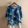 thumbnail image 1 of SMihono Hauts pour Femmes Été Chic Décontracté Mode Femme Décontracté Col Rond Blouse Imprimée T-Shirt Manches 1/2 T-Shirt d'Été Hauts Grande Taille T-Shirt, 1 of 4
