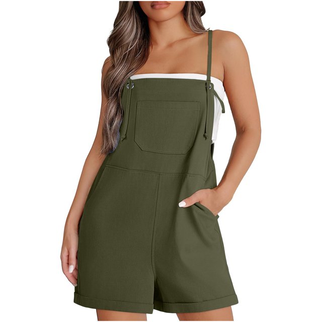 RKSTN Jumpsuits for Women 2024 Fashion Summer Temperament Casual Rompers Solid Color Sleeveless Suspender Short Jumpsuits with Pockets