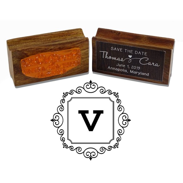 Printtoo Square Swirl Border Alphabet V Monogram Wood Mounted Rubber Stamp Office Stationary