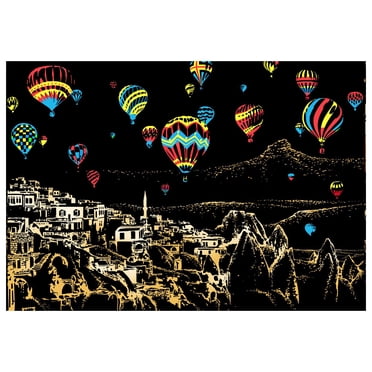 E Scratch Art Cityscape Postcards Hot Air Balloon Theme Set Of 2 Scratch Paper Art Kit For Kids And Adults Stress Relief Activity Perfect Gift