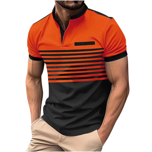 Chemises pour Hommes Décontractées Couleur Unie Rayure Bouton Manches Courtes Col Rabattu Blouse Chemise
