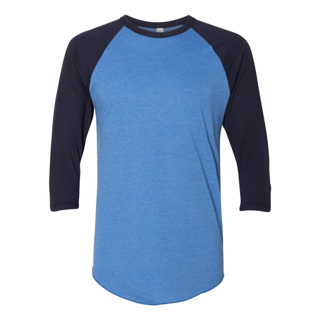 5050 Raglan Three-Quarter Sleeve Tee, L, Heather Lake BlueNavy