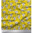 thumbnail image 1 of Soimoi Yellow polyester Crepe Fabric Leaves & Periwinkle Floral Decor Fabric Printed Yard 52 Inch Wide, 1 of 3