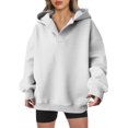 thumbnail image 1 of Timegard Chandails en Molleton pour Femmes Col en V Manches Longues Chandails à Capuchon Surdimensionnés Haut Blouse Décontractée Ample Confortable Chandail, 1 of 9