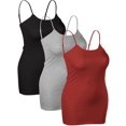 thumbnail image 4 of Emmalise Camisole Longue Basique Décontractée pour Femme à Bretelles Ajustables, Superposition, 2TG, Lot de 3 Noir, Gris, Rouge, 4 of 4