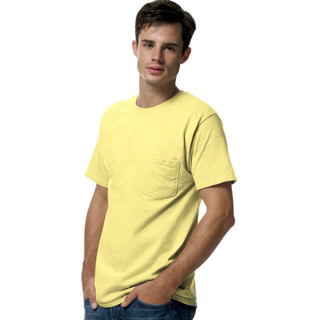 Hanes TAGLESS Men`s Pocket T-Shirt, 3XL, Yellow