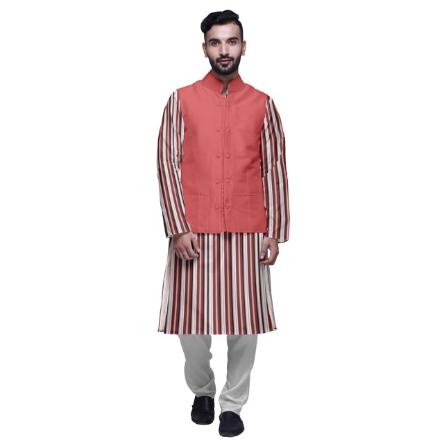 Atasi Ensemble Kurta Pyjama Ethnique Classique à Manches Longues Imprimé pour Hommes Tenue Décontractée