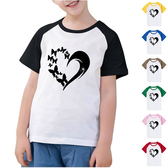Feancey T-Shirts d'Été pour Garçons Filles à Imprimé Cœur Manches Courtes Hauts Confortables Amples T-Shirts pour Enfants Décontractés Col Rond T-Shirts Graphiques Ventes à Durée Limitée Aujourd'hui Bleu 3 Ans