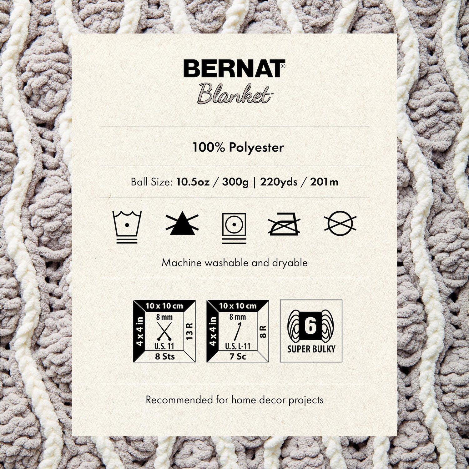 Bernat® Blanket™ #6 Super Bulky Polyester Yarn 10.5oz/300g, 220 Yards