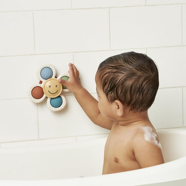 Lot De 4 Jouets Rotatifs à Ventouse Pour Bébé – Pales Colorées – Pour Bain, Voyage, Chaise Haute – Durable Et Facile à Nettoyer – Dès 6 Mois