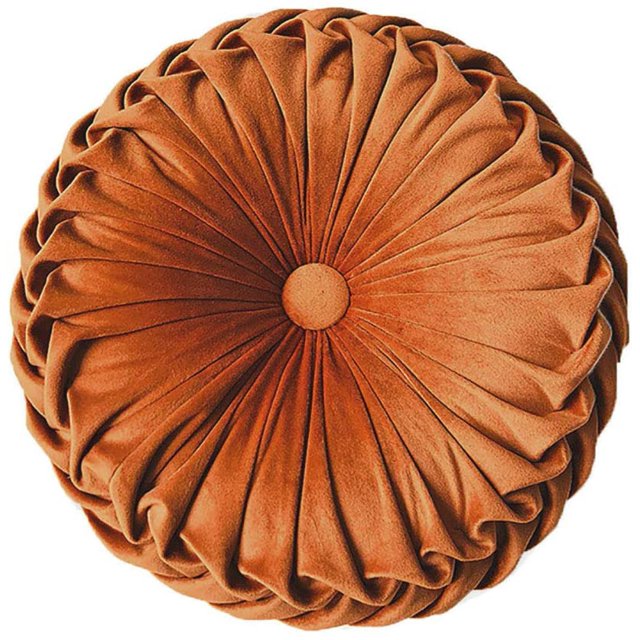 Coussin Rond en Velours pour la Maison, Décoration, Coussin Rond Plissé pour Canapé, Chaise, Lit, Voiture (Orange)