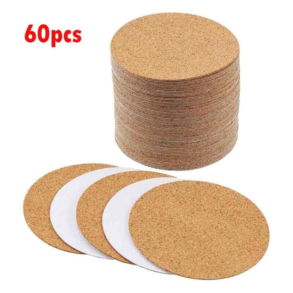 "Leke 60Pcs Self-Adhesive Cork Coasters,Cork Mats Cork Backing Sheets for Coasters DIY"