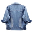 thumbnail image 2 of Hansber Women's 3/4 Sleeve Denim Jacket Coat Basic Button Down Stretch Jacket with Pockets Light Blue XL, 2 of 7