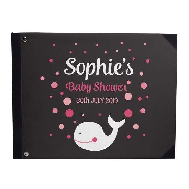 Darling Souvenir Grey Whale Fish & Dot Hardbound Cover Personalized Printed Baby ShowerGuestbookScrapbook-7 x 9 Inches