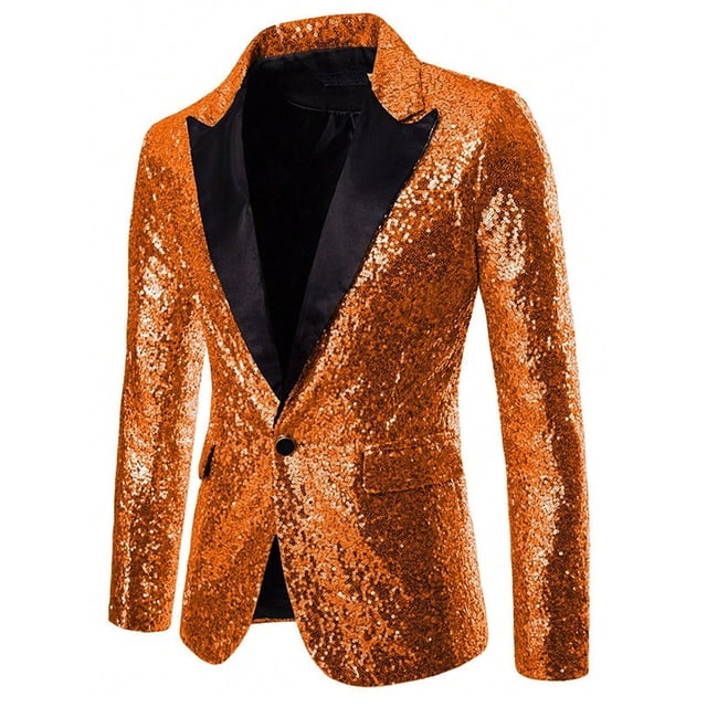 Veste Blazer pour Homme Orange Brûlé Tenue pour Homme Travail Bureau Formel Rendez-Vous Soirée Robes Modestes Rave Paillettes Scintillantes Scintillant Basique Automne Hiver Manteau à Boutons 2025 5TG