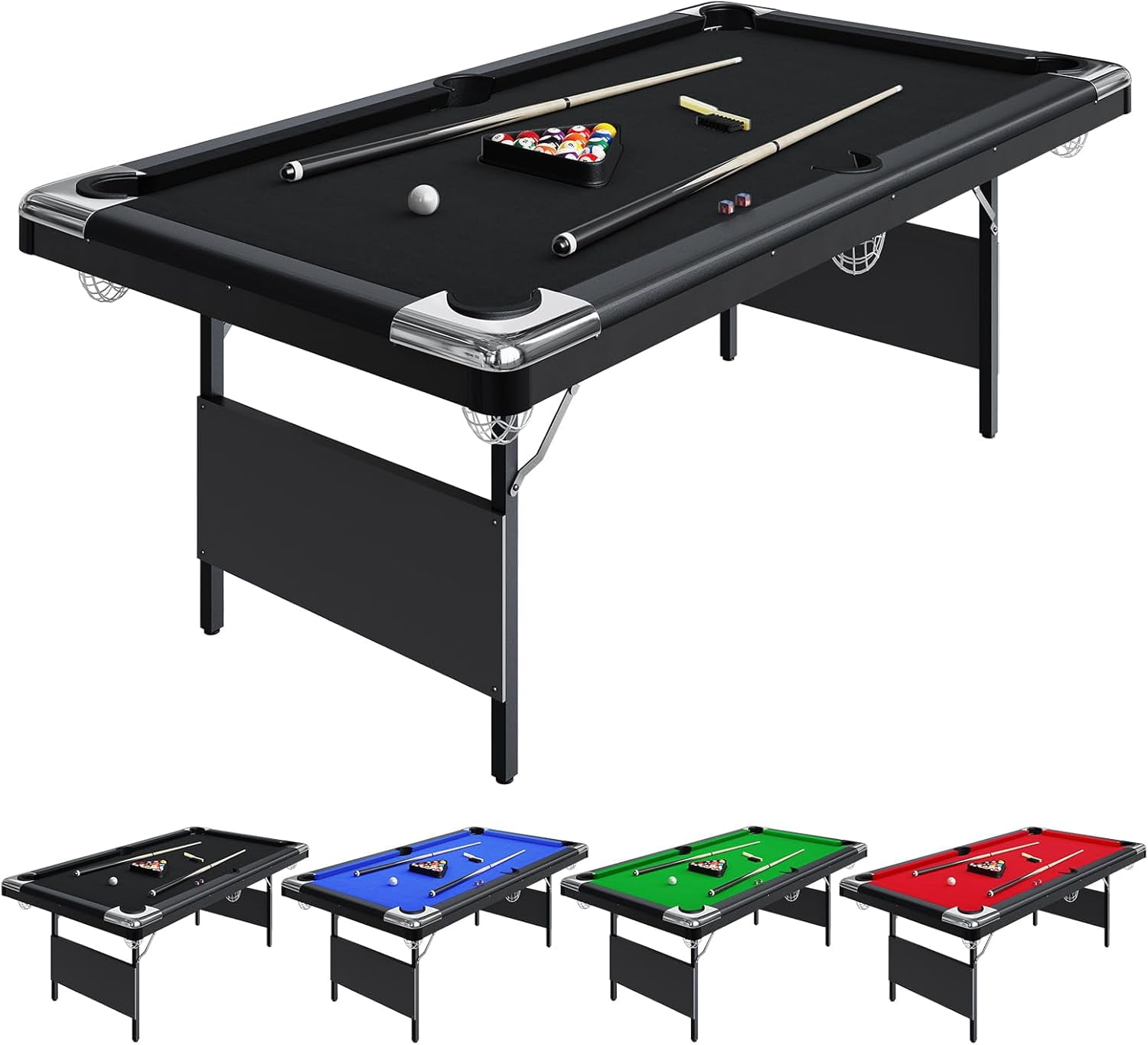 7 Ft Billiards Table, Portable Foldable Pool Table, Pool Tables for Full Size, Includes Full Set of Billiard Balls, Cues, Chalk & Brush for Family Game Room