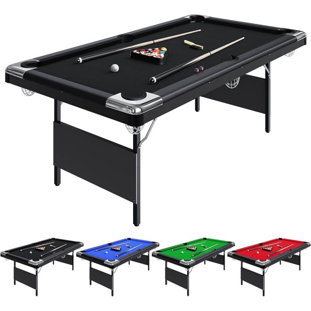 7 Ft Billiards Table, Portable Foldable Pool Table, Pool Tables for Full Size, Includes Full Set of Billiard Balls, Cues, Chalk & Brush for Family Game Room