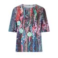 thumbnail image 4 of CHUANK Chemises pour Femmes Dames Liquidation T-Shirts d'Été Décontractés pour Femmes Col Rond Manches Courtes Imprimé Floral Chemise Ample Hauts, 4 of 6