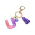 thumbnail image 1 of Hangs Pendant 2 Resin Glittering Letter Keychain with Color Stitching Flowing Design Purple Drop Glue English Character Key Chain, 1 of 5