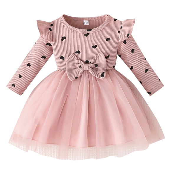 WUANDIXFA Girls Christmas Dress Toddler Girls Dress Party Dress Baby Girls Dress Round Neck Long Sleeved Crawling Dress Princess Dress Mesh Dress Pink,2-3 Years