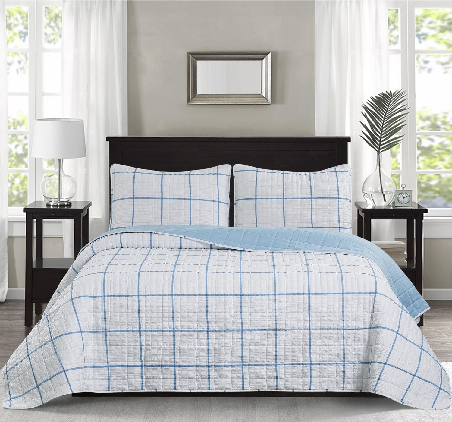Chaps 3-Piece Jersey Knit Microfiber Quilt and Sham Set - Solid Coverlet Comforter
