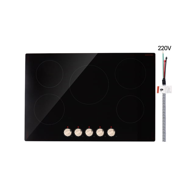 KFFKFF Induction Cooktop, 9200W Electric Countertop Burner, 5 Burner Knob Control Stove, Built-in Induction Cooktop
