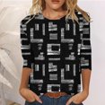 thumbnail image 2 of 2025 Femmes Décontracté Imprimé O Manches Courtes Vestes de Sarrau Col Manches Trois Quarts Femmes Col Roulé Manches Longues Hauts T-Shirt, 2 of 5