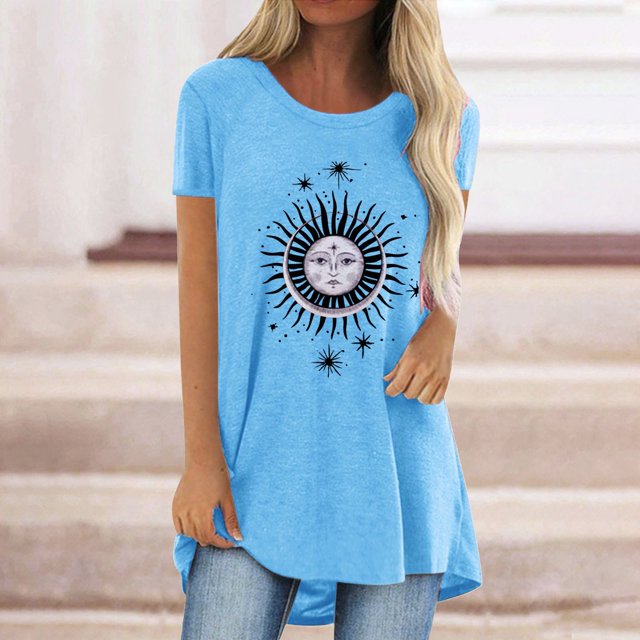 T-shirt Décontracté pour Femmes à Imprimé, Col Rond, Coupe Ample, Manches Courtes, Haut Blouse Chandail