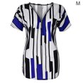 thumbnail image 1 of T-shirt pour Femme à Col en V, Haut à Rayures, Manches Courtes, Blouse Ajustée à Fermeture Éclair, Bleu, M, 1 of 5