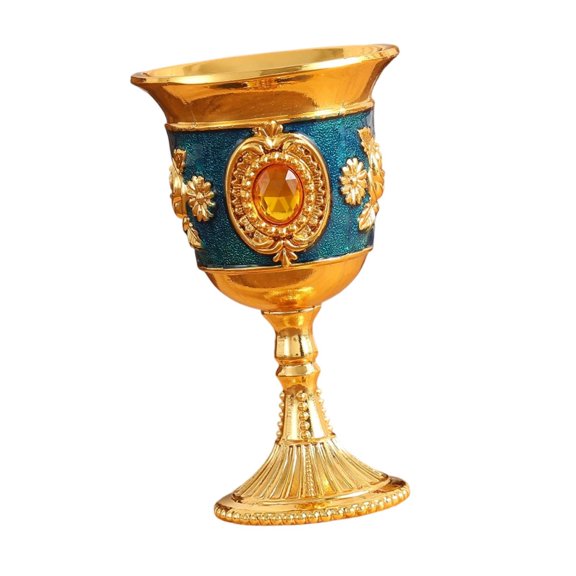 Siruishop Medieval Goblet Compact Engraved Anniversary Handcraft Multipurpose Wine Cup Gold Blue