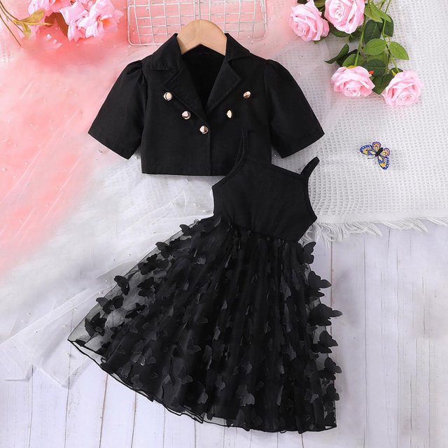 DecSea Ensemble 2 Pcs Couleur Unie pour Filles Blazer & Robe en Tulle Tenue Formelle Élégante