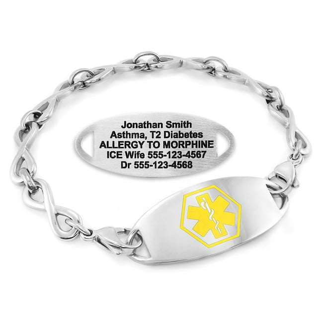 MedicEngraved Stainless Steel Custom Medical Alert Bracelet - 6mm Infinity Link