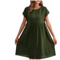 thumbnail image 1 of Yuyuzo Robes d'Été pour Femmes 2025 Coton Lin Manches Courtes Plissées Robe Midi Décontractée T-Shirt Fluide Robe d'Été, 1 of 4