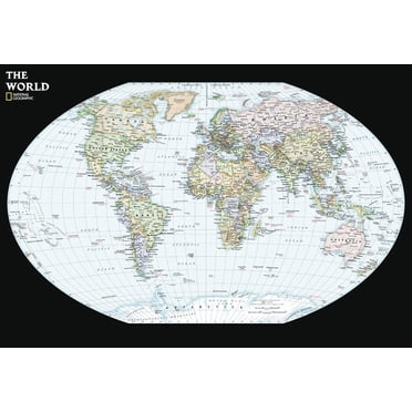 Cartes Géographiques Nationales : Carte Murale Contemporaine du Monde - Compacte - Affiche 23,25 x 16 Pouces - Plastification avant