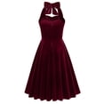 thumbnail image 4 of Dvkptbk Robes Formelles pour Femmes à Col Licou en Velours Robes de Demoiselle d'Honneur Sans Manches Froncées Moulantes en Velours Portefeuille Fête Cocktail Robe Midi, 4 of 4