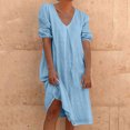 thumbnail image 2 of Liquidation d'Été 2025! Robe pour Femme Grande Taille, Liquidation de Robes d'Été pour Femmes, Combinaison d'Été pour Femme en Coton et Lin à Manches Courtes, Col en V, Manches Courtes, Jupe Longue, 2 of 5
