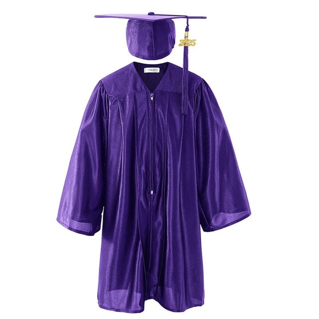 YUNAFFT Kids Graduation Gown Set Shiny Polyester Academic Dress with Cap 3-10Y